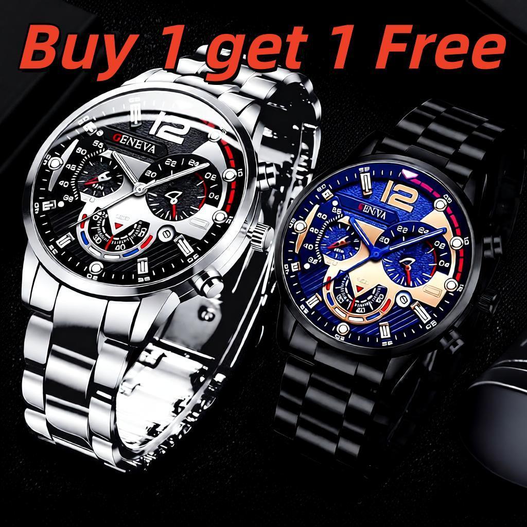 【ซื้อ 1 แถม 1】นาฬิกาผู  ชายแฟชั  สายรัดข้อมือสแตนเลส นธุรกิจนาฬิกาควอทซ  ผู  ชายดั  งเดิม