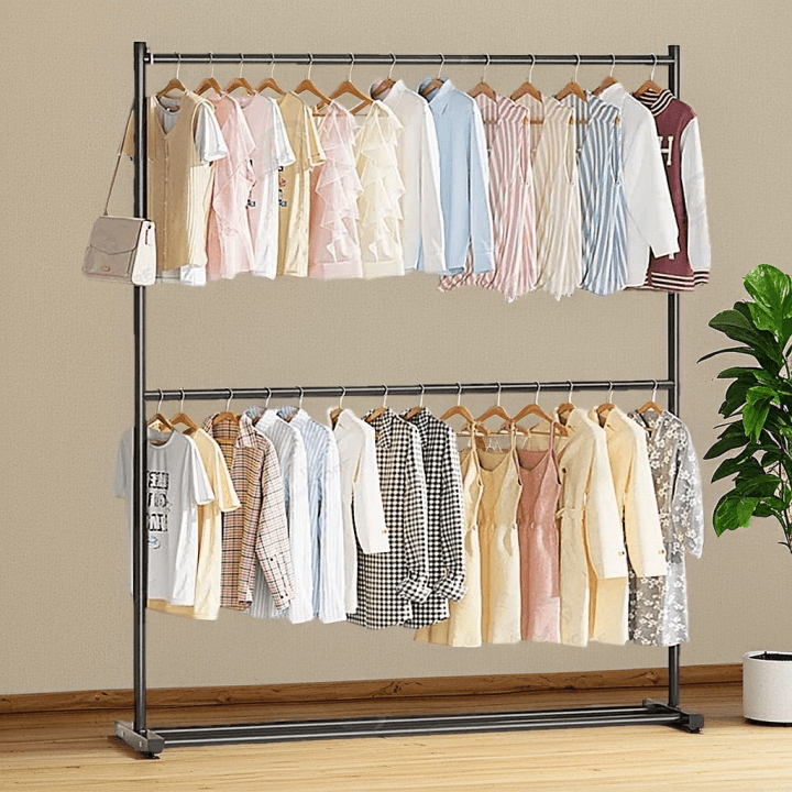 ราวตากผ้า 2 ชั้น ราวแขวน 60-150cm รางตากแข็งแรง สีดำ/สีขาว ราวเเขวนผ้าเหล็ก