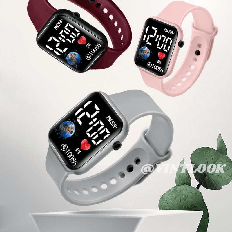 VINTLOOK นาฬิกาดิจิตอลแฟชั่นสำหรับวัยรุ่น พร้อมติดตามอัตราการเต้นของหัวใจ กันน้ำและหน้าจอเรืองแสงในที่มืด 1 บาท