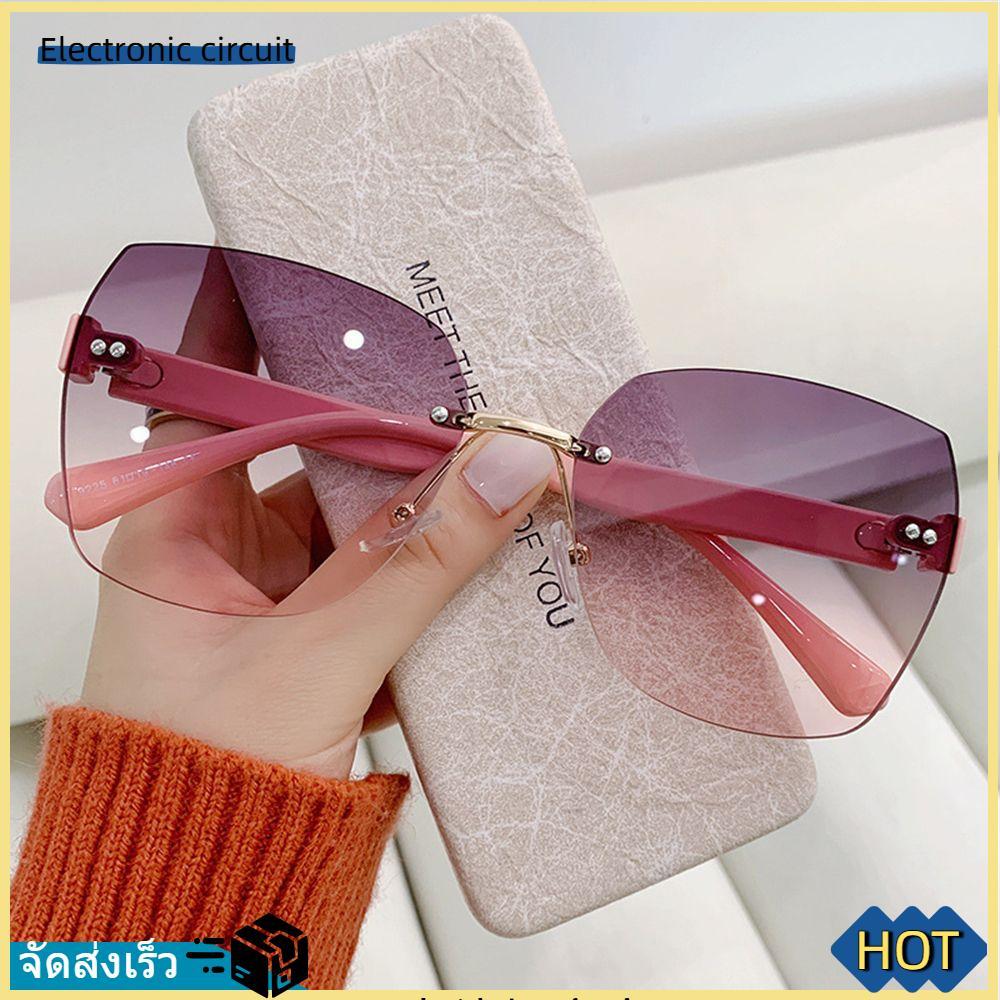 ELECTRONIC CIRCUIT แว่นกันแดดไร้ขอบ UV400 แว่นกันแดดไล่ระดับสี แฟชั่นผู้หญิง แว่นตากันแดดวินเทจ 2022